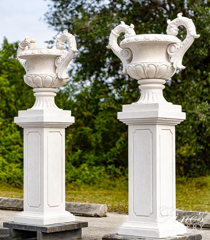 Marble Planters  - Classic Light Travertine Urns  - MP-529